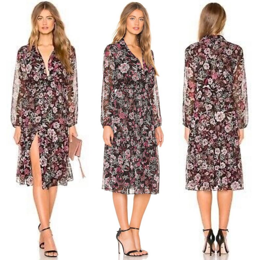 MISA LOS ANGELES Purple & Pink All Over Floral Print Midi Dress – Medium